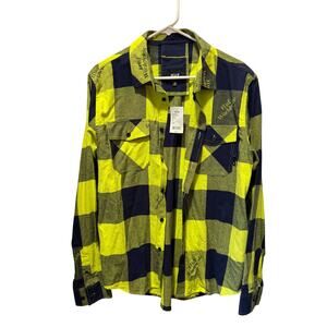 NWT Huf Hot Lime Flannel Button Down Shirt Size M